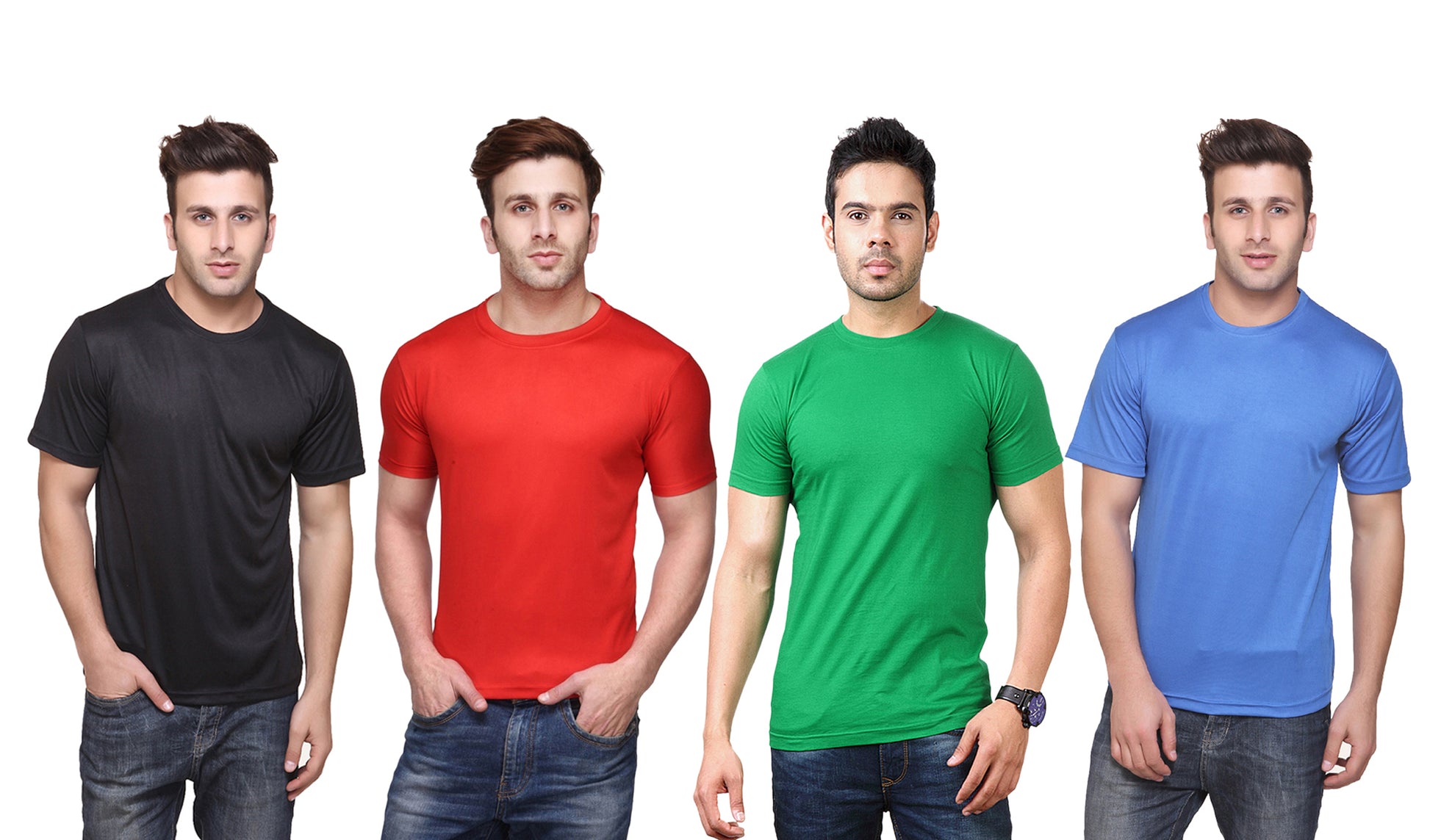 Set of four men's Ketex polyester Dri-Fit half-sleeve round neck T-shirts in multicolor, size 2XL.