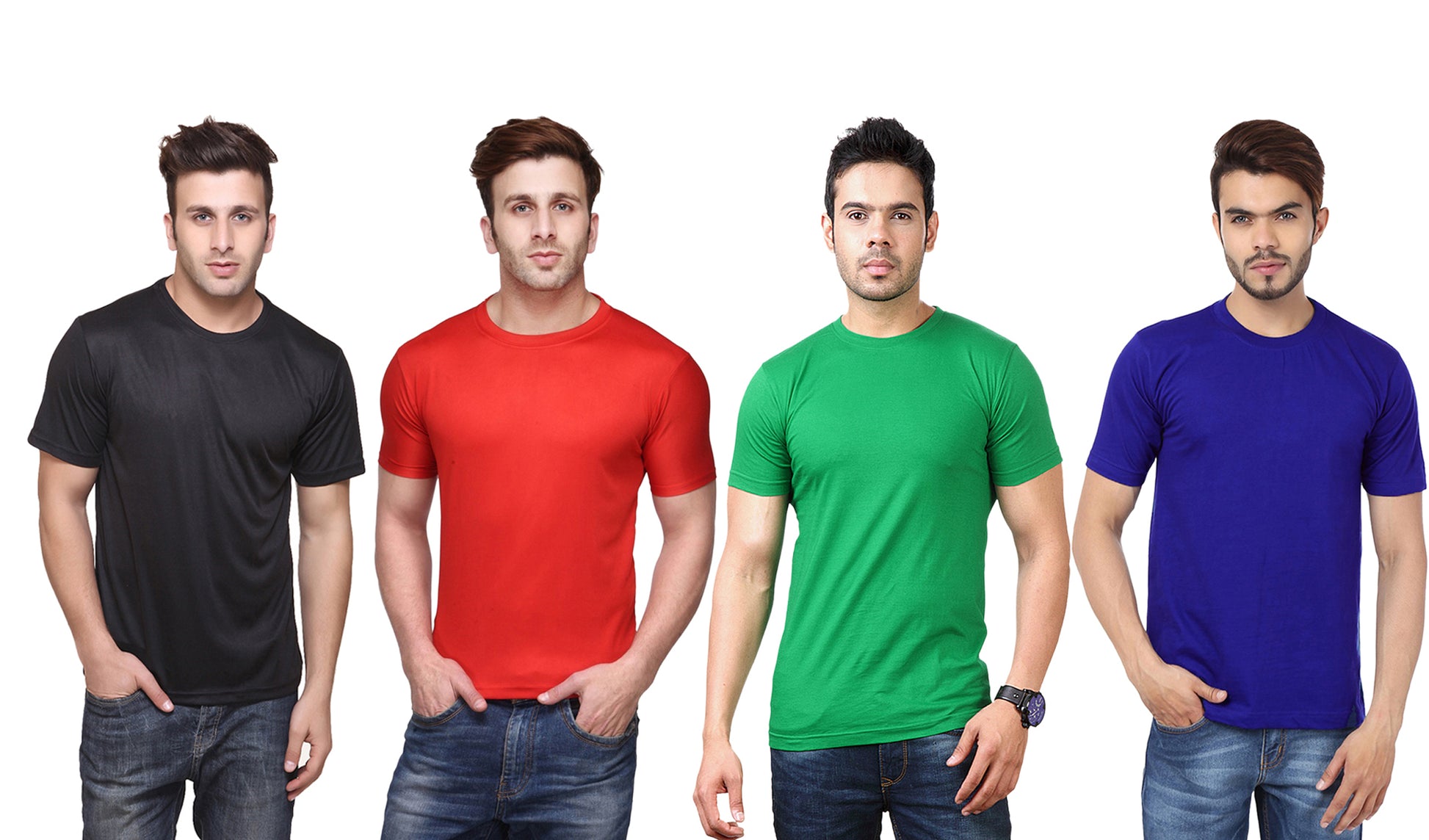 Set of four men's Ketex polyester Dri-Fit half-sleeve round neck T-shirts in multicolor, size 2XL.