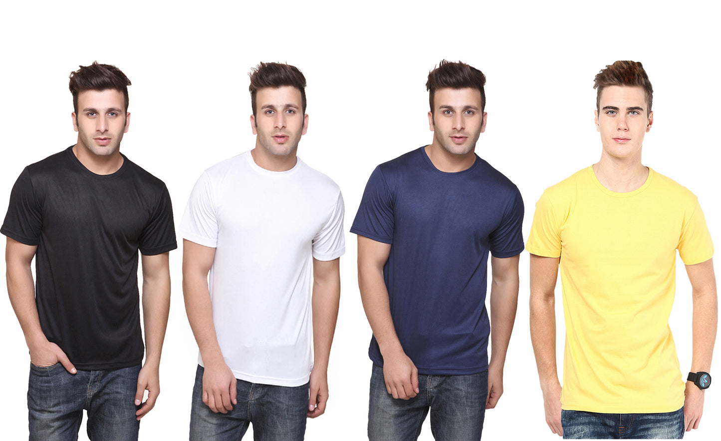 Set of four men's Ketex polyester Dri-Fit half-sleeve round neck T-shirts in multicolor, size 2XL.