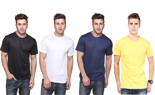 Set of four men's Ketex polyester Dri-Fit half-sleeve round neck T-shirts in multicolor, size 2XL.