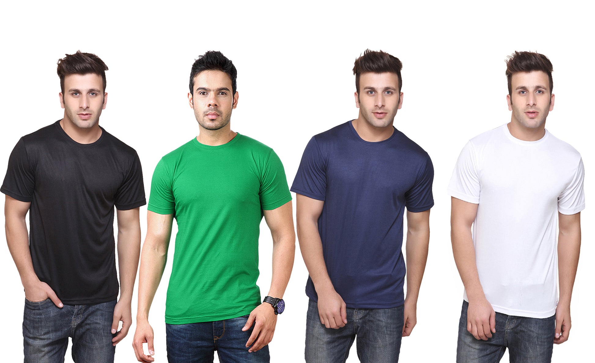 Set of four men's Ketex polyester Dri-Fit half-sleeve round neck T-shirts in multicolor, size 2XL.