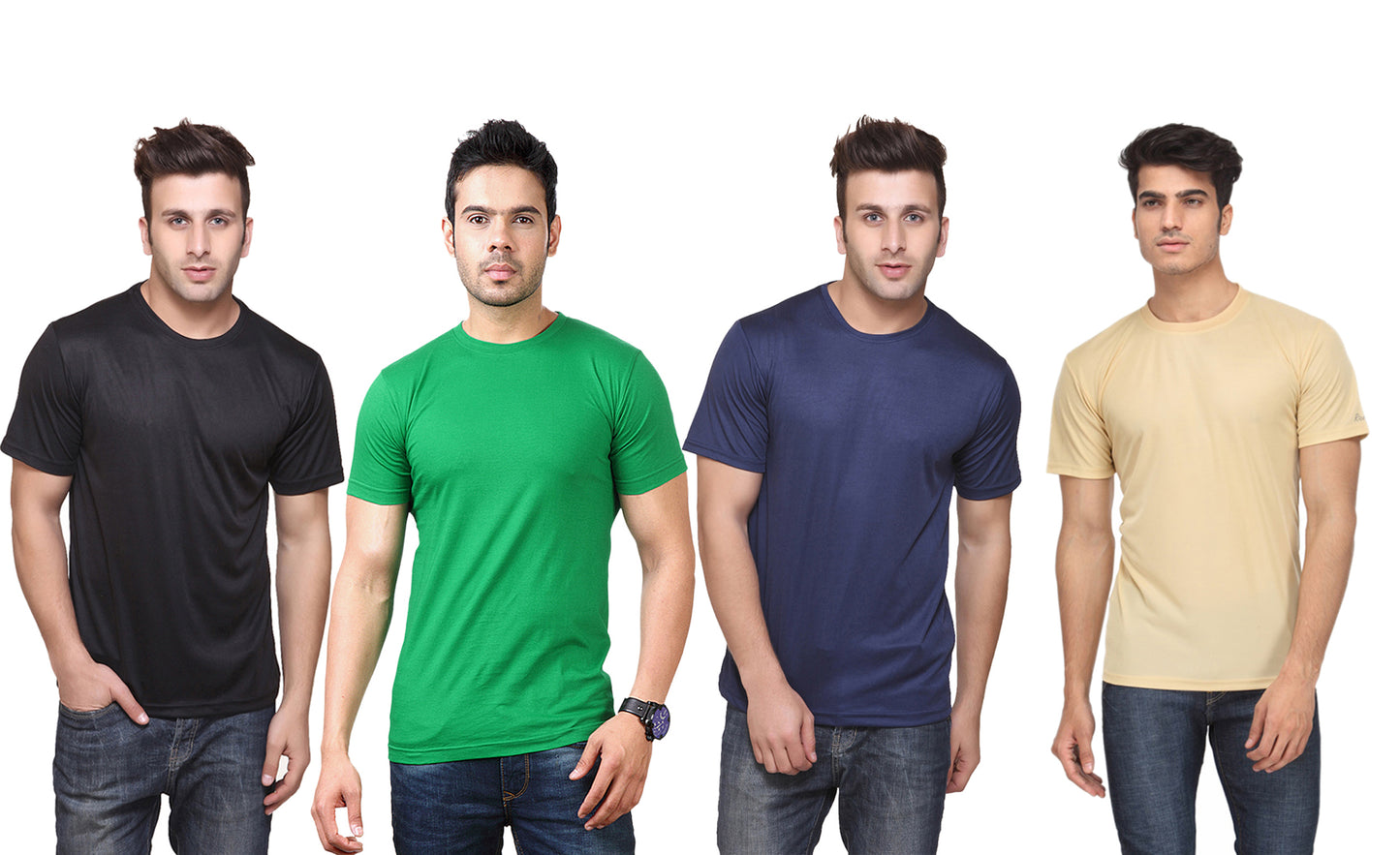 Set of four men's Ketex polyester Dri-Fit round neck T-shirts in multicolor, half sleeves, 2XL size, comfortable activewear.