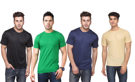 Set of four men's Ketex polyester Dri-Fit round neck T-shirts in multicolor, half sleeves, 2XL size, comfortable activewear.