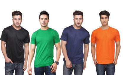 Pack of four men's Ketex polyester Dri-Fit T-shirts with half sleeves and round neck in multicolor, size 2XL.