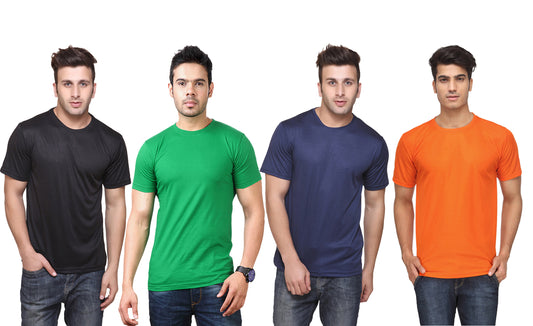 Pack of four men's Ketex polyester Dri-Fit T-shirts with half sleeves and round neck in multicolor, size 2XL.