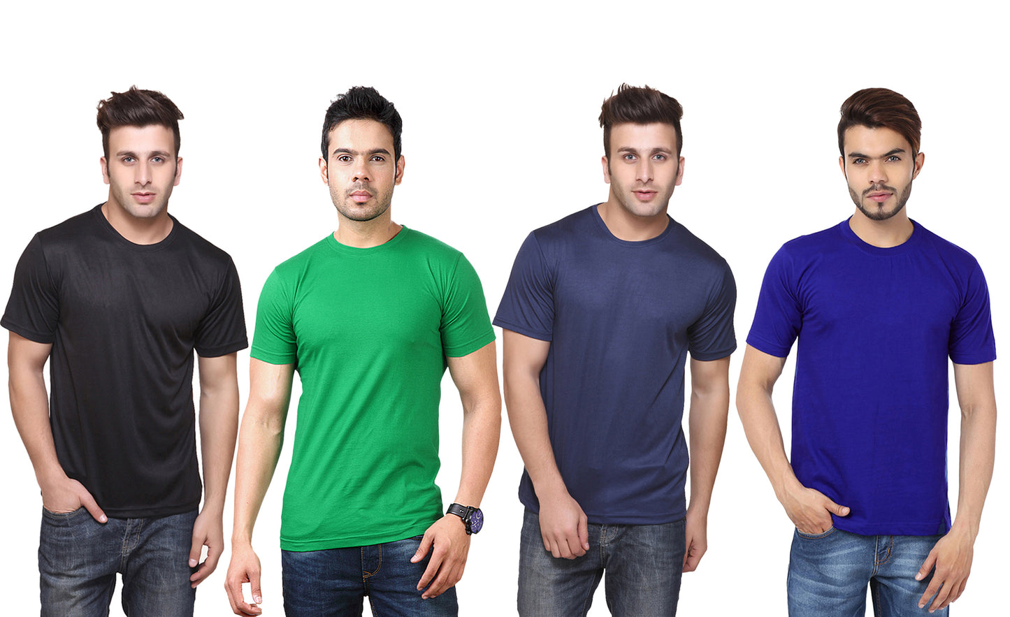 Pack of four men's Ketex polyester Dri-Fit half-sleeve round neck T-shirts in multicolor, size 2XL, displayed flat.