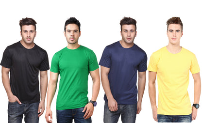 Set of four men's Ketex polyester Dri-Fit round neck T-shirts in various colors, half sleeves, pack of 4, size 2XL.