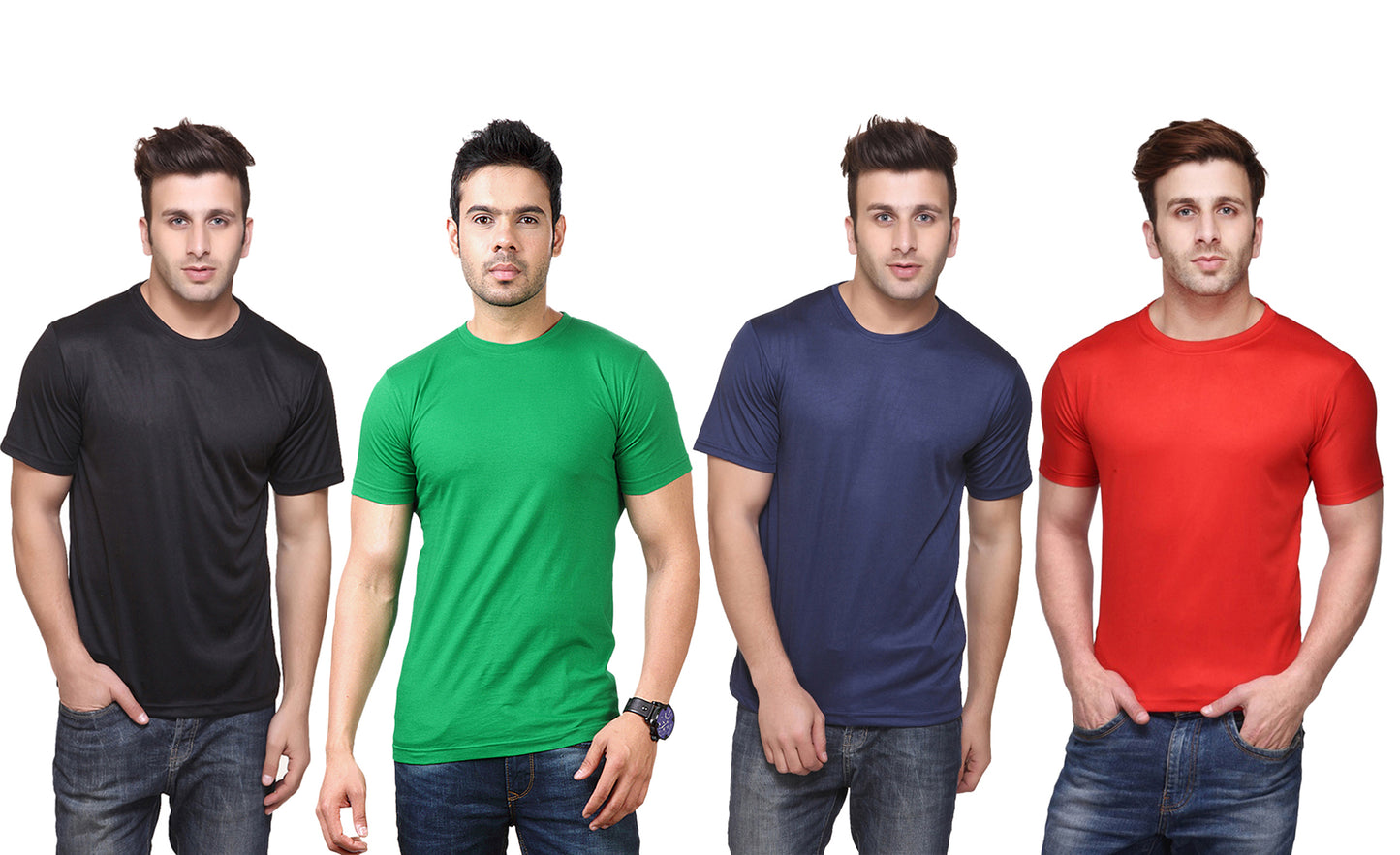 Set of four men's Ketex polyester Dri-Fit T-shirts with half sleeves and round neck in multicolor, size 2XL.