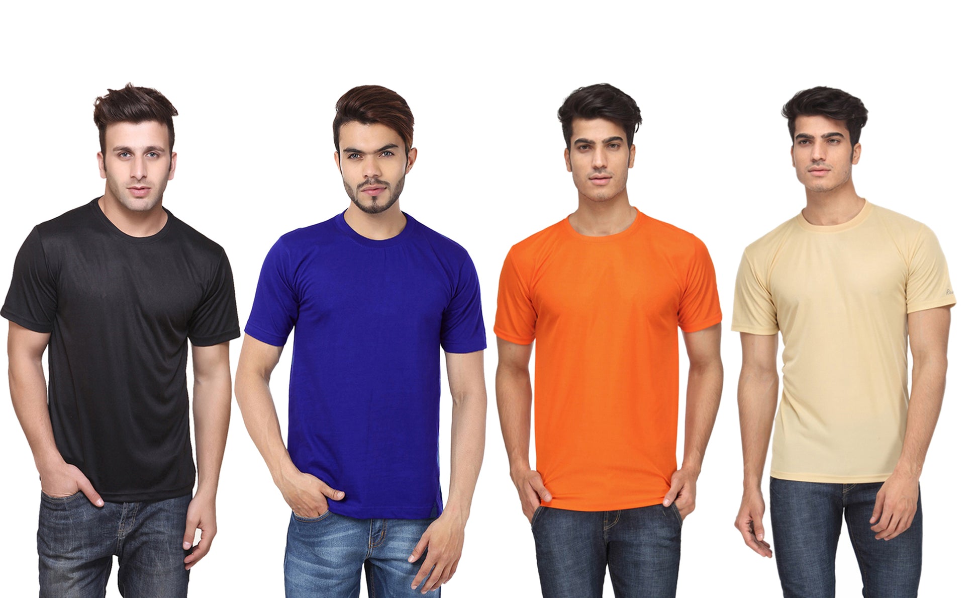 Set of four men's Ketex polyester Dri-Fit half-sleeve round neck T-shirts in multicolor, size 2XL, casual athletic wear.