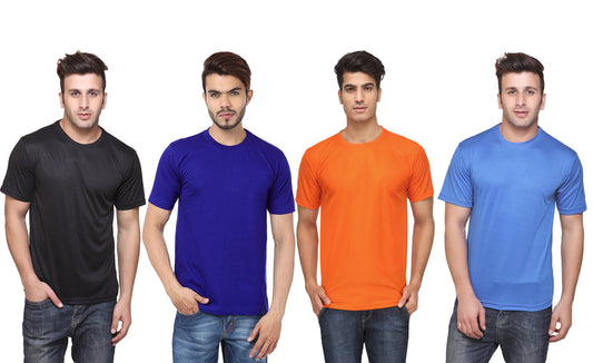 Pack of four men's Ketex polyester Dri-Fit round neck T-shirts in multicolor, half sleeves, 2XL size.