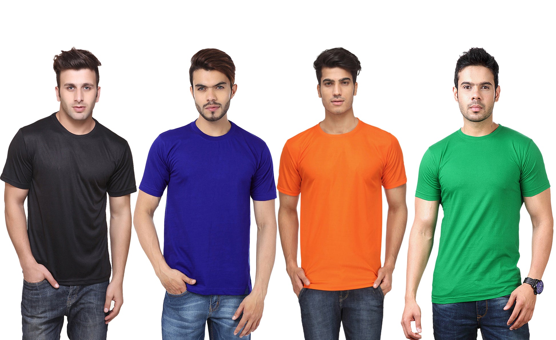 Set of four men's Ketex polyester Dri-Fit half-sleeve round neck T-shirts in multicolor, size 2XL.