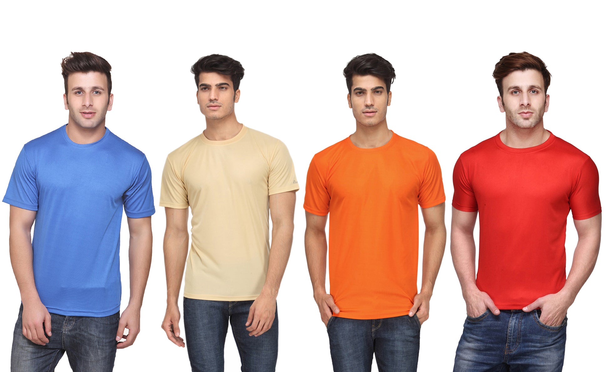 Pack of four Ketex men's polyester Dri-Fit half-sleeve round neck T-shirts in multicolor, size 2XL, casual activewear.