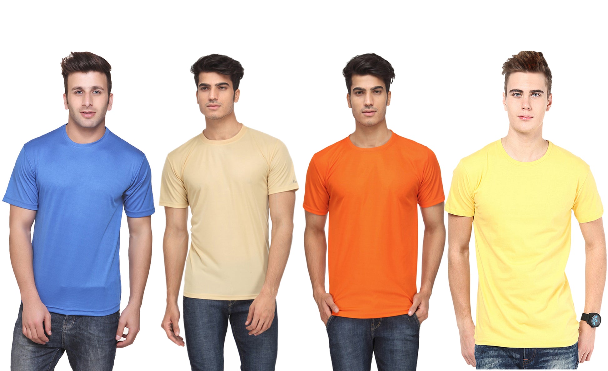 Set of four men's Ketex polyester Dri-Fit half-sleeve round neck T-shirts in multicolor, size 2XL.