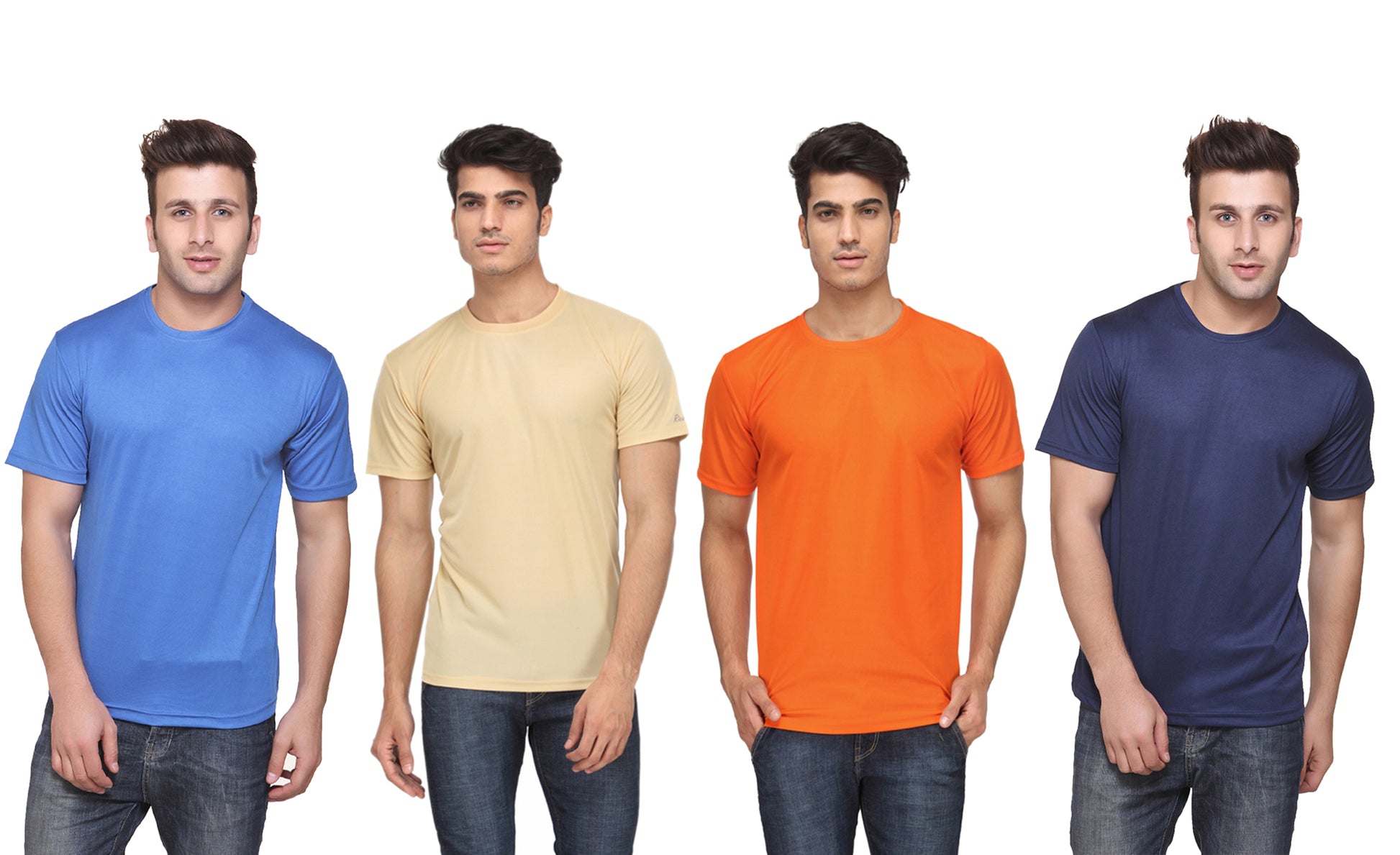Set of four men's Ketex polyester Dri-Fit half-sleeve round neck T-shirts in multicolor, size 2XL.