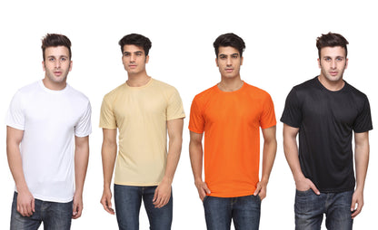 Set of four men's Ketex polyester Dri-Fit half-sleeve round neck T-shirts in multicolor, 2XL size, casual athletic style.