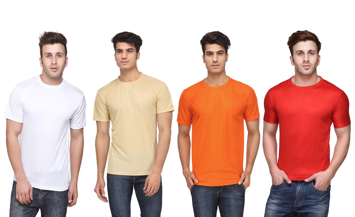 Set of four men's Ketex polyester Dri-Fit half-sleeve round neck T-shirts in multicolor, size 2XL.