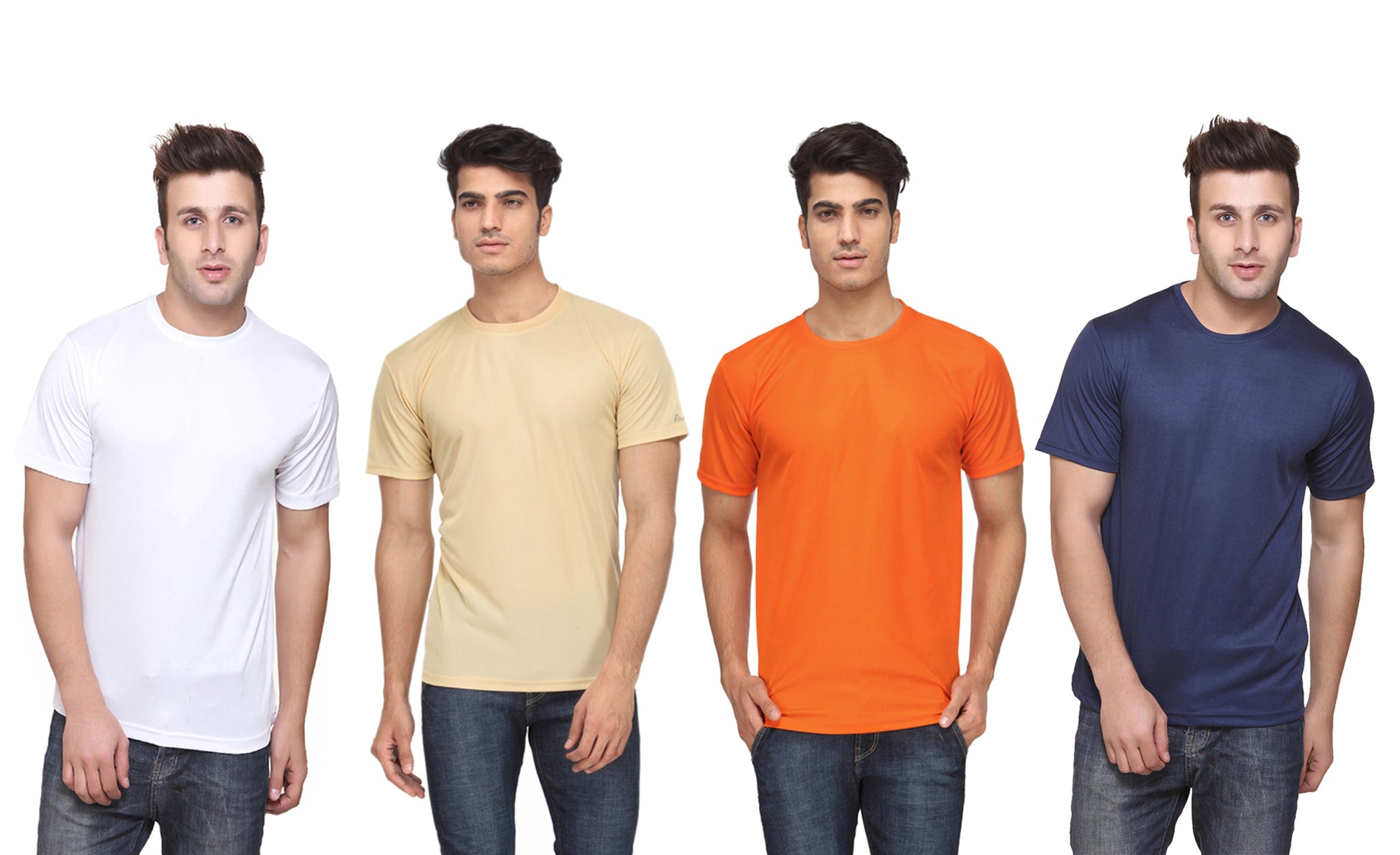 Set of four men's Ketex polyester Dri-Fit round neck half-sleeve T-shirts in multicolor, 2XL size, breathable athletic style