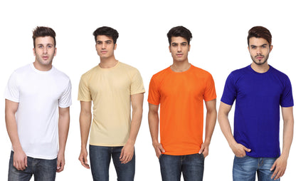 Set of four men's Ketex polyester Dri-Fit half-sleeve round neck T-shirts in multicolor, size 2XL, designed for active wear.