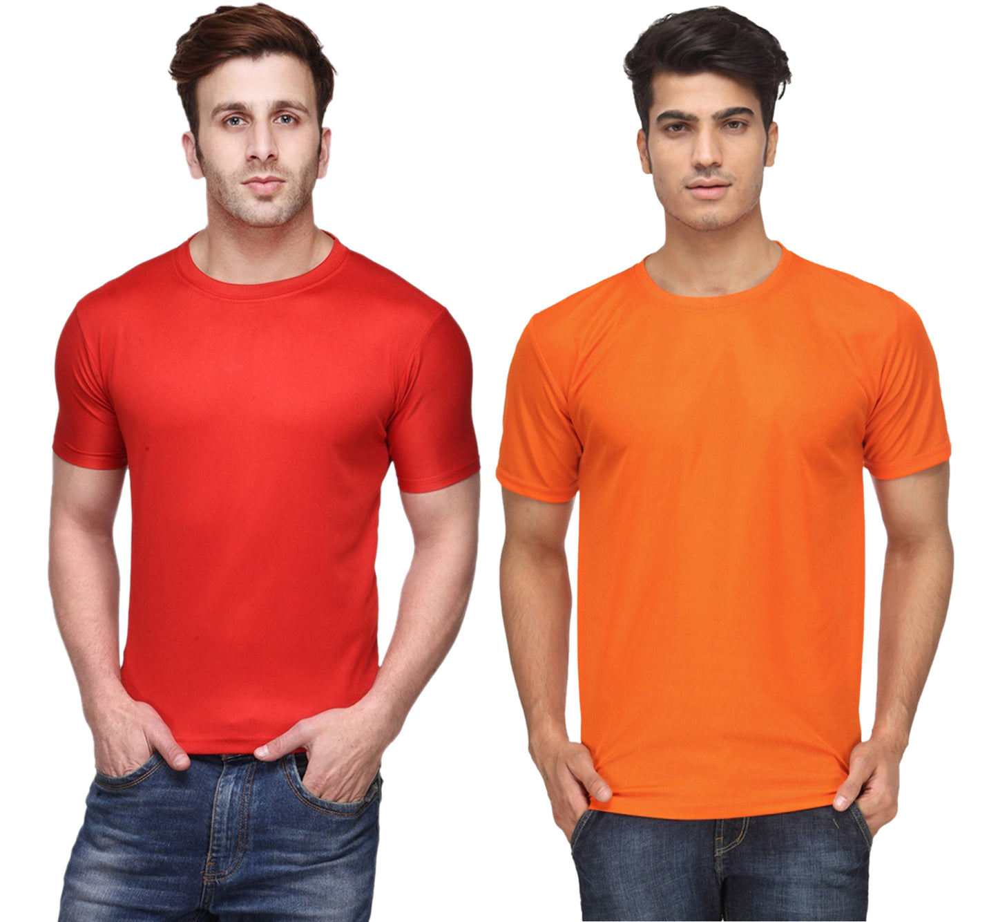 Two multicolor men's polyester blend dri-fit T-shirts with round necks from Ketex, size 2XL, shown laid flat.