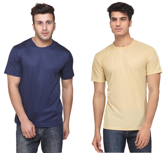 Set of two Ketex men's polyester blend dri-fit round neck T-shirts in multicolor, size 2XL, ideal for active wear.