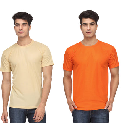 Set of two multicolor men's polyester blend Dri-Fit round neck T-shirts by Ketex, shown in 2XL size.