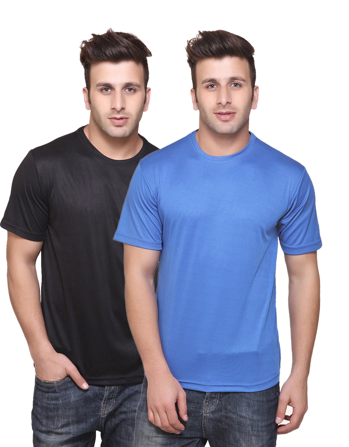 Two multicolor men's polyester blend Dri-Fit round neck T-shirts from Ketex, 2XL size, shown flat on a white background.