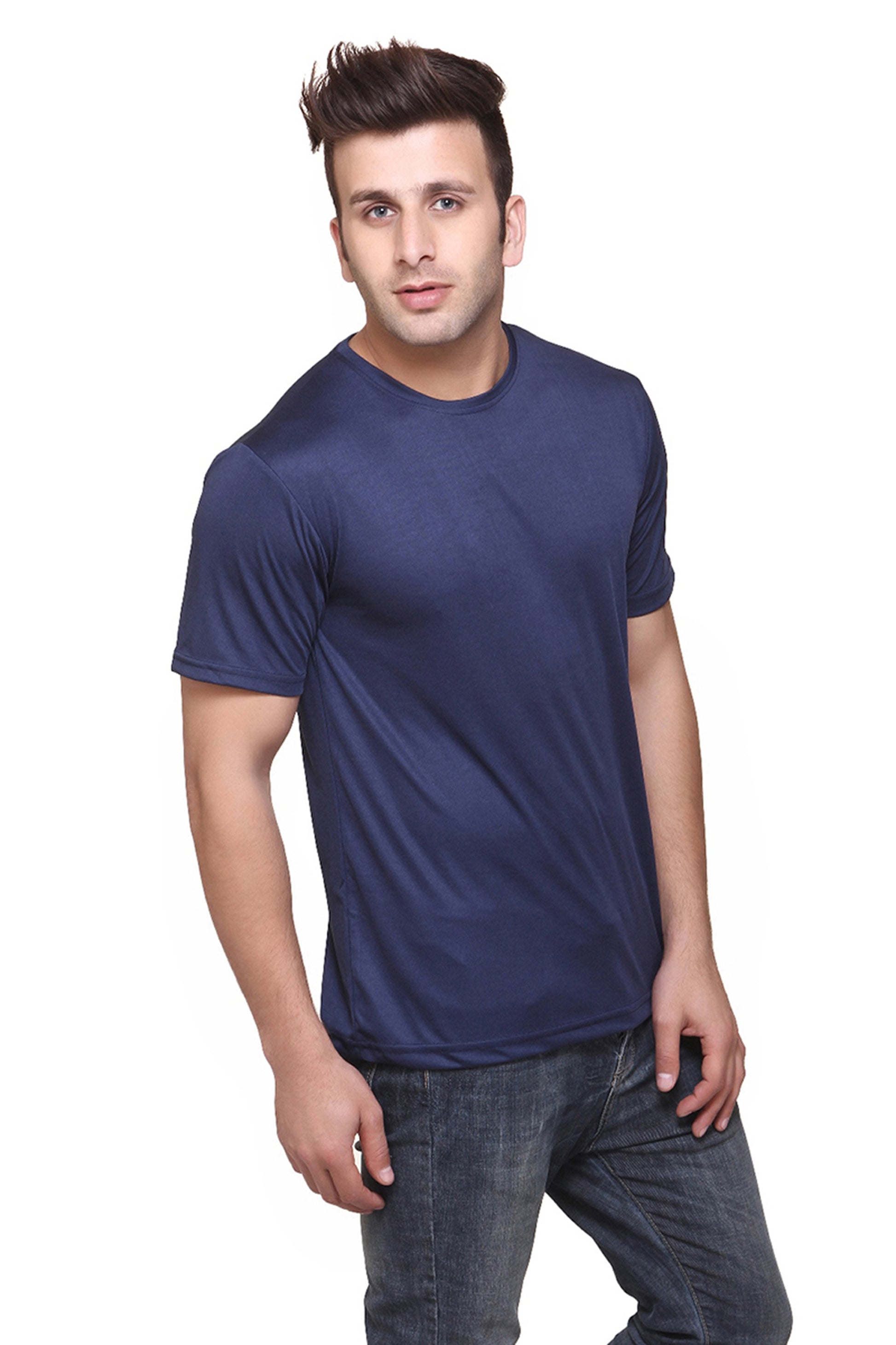 Set of two multicolor men's polyester blend Dri-Fit round neck T-shirts by 14398, shown in 2XL size.