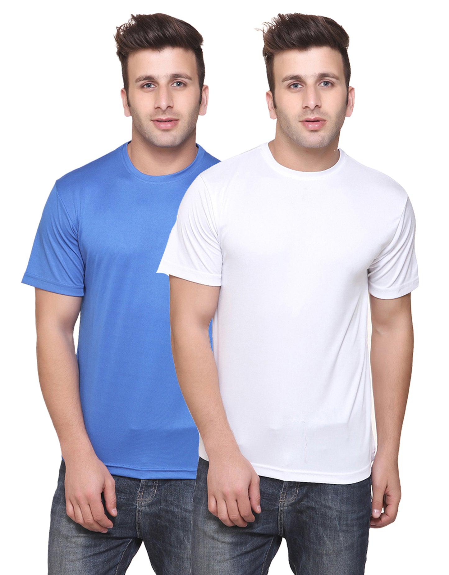 Set of two multicolor men's polyester blend Dri-Fit round neck T-shirts by Ketex, shown in 2XL size with casual fit.