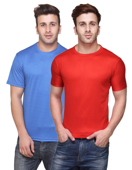 Set of two multicolor men's polyester blend Dri-Fit round neck T-shirts by 14398, shown in 2XL size.