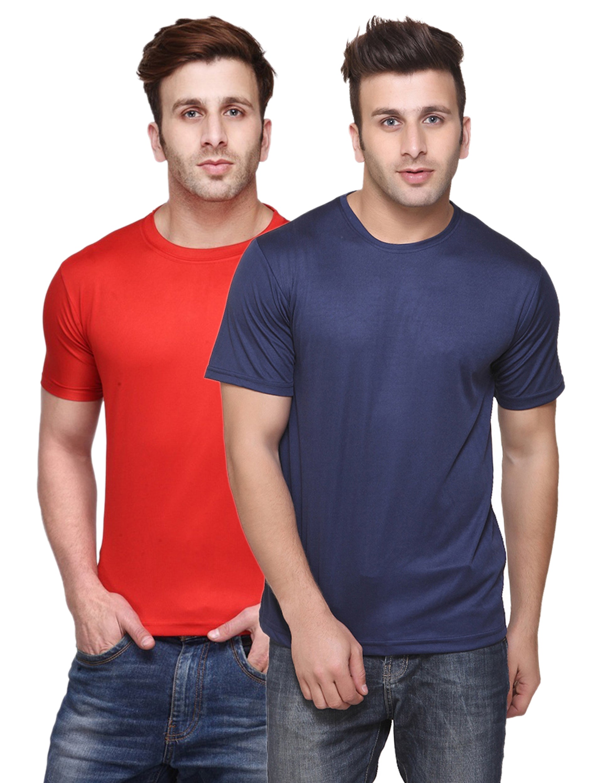 Two multicolor men's Dri Fit polyester blend round neck T-shirts from Ketex, size 2XL, shown in a pack of 2.