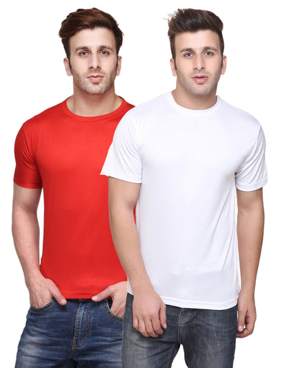 Set of two men's polyester blend Dri-Fit T-shirts in multicolor with round necks, designed for active wear and comfort.