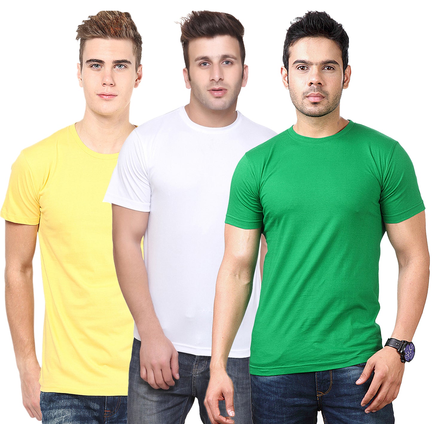 Set of three multicolor Ketex men's polyester blend Dri-Fit round neck T-shirts, 2XL size, casual athletic style.