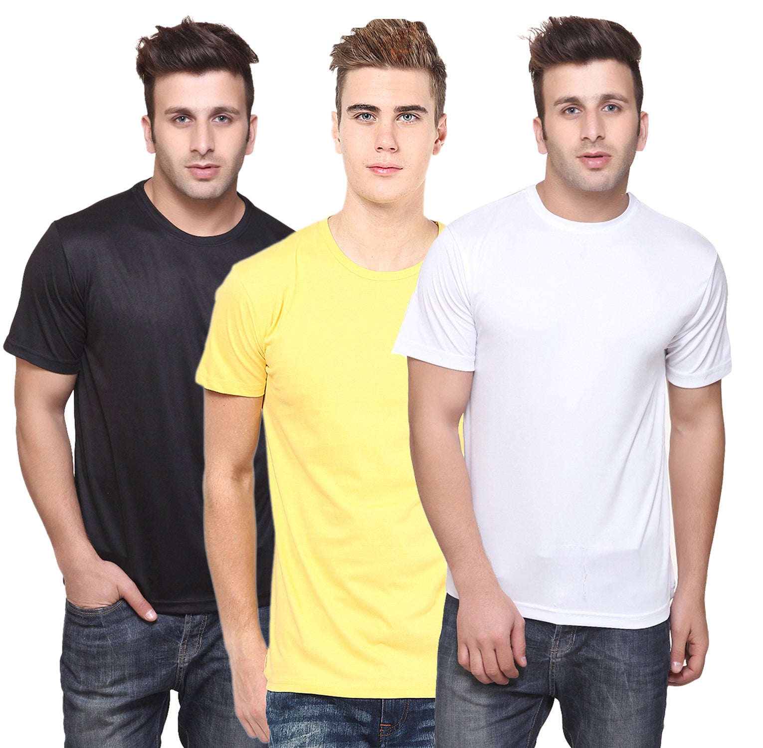 Set of three men's Ketex polyester blend Dri-Fit round neck T-shirts in multicolor, size 2XL, shown laid flat.