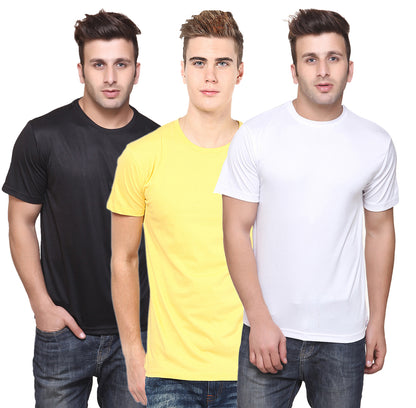 Set of three men's Ketex polyester blend Dri-Fit round neck T-shirts in multicolor, size 2XL, shown laid flat.