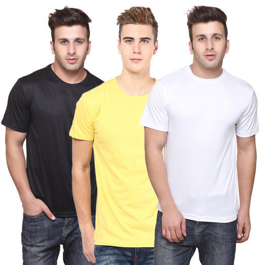 Set of three men's Ketex polyester blend Dri-Fit round neck T-shirts in multicolor, size 2XL, shown laid flat.