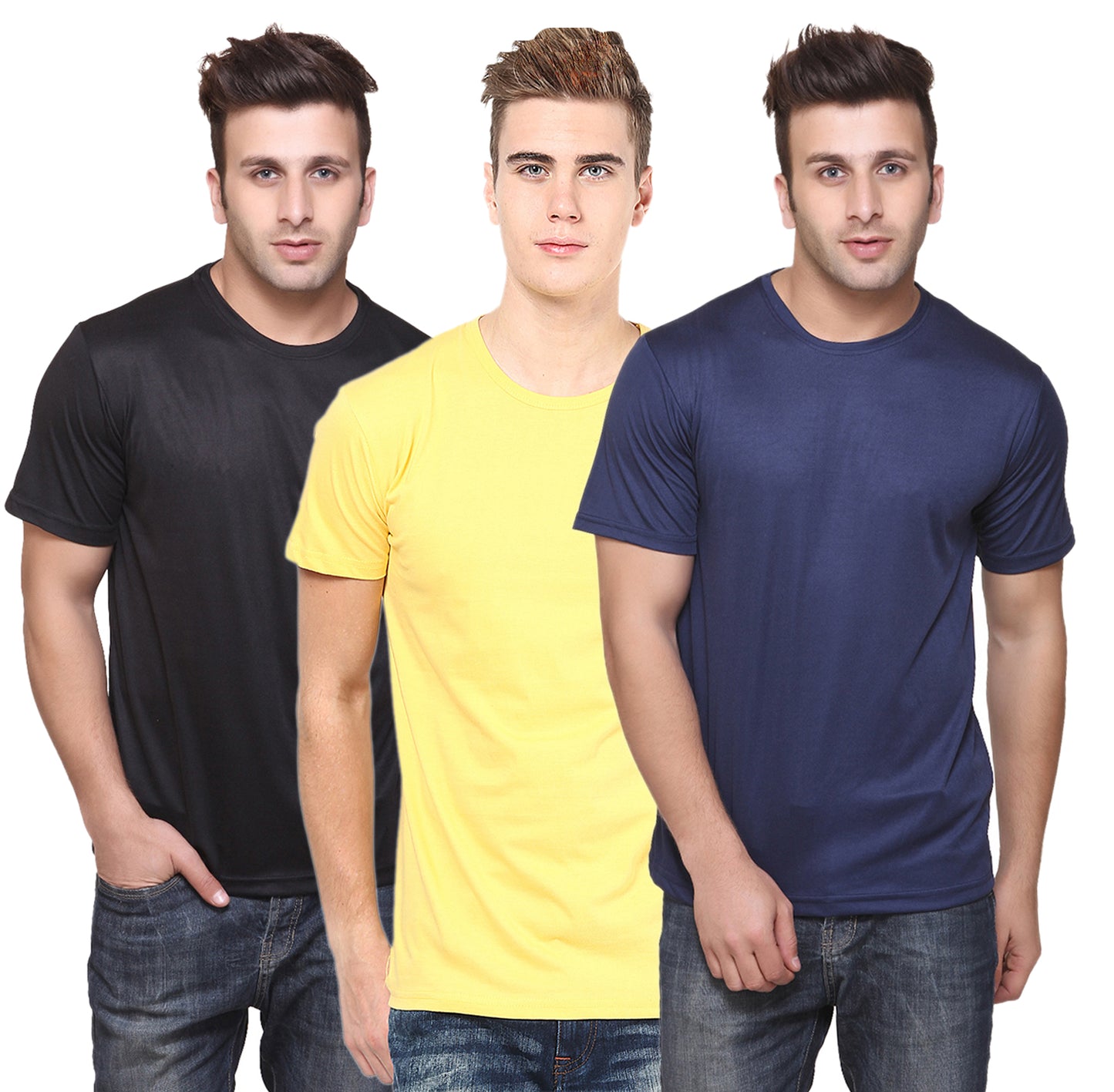 Set of three multicolor men's polyester blend Dri-Fit T-shirts with round neck by Ketex, in 2XL size.