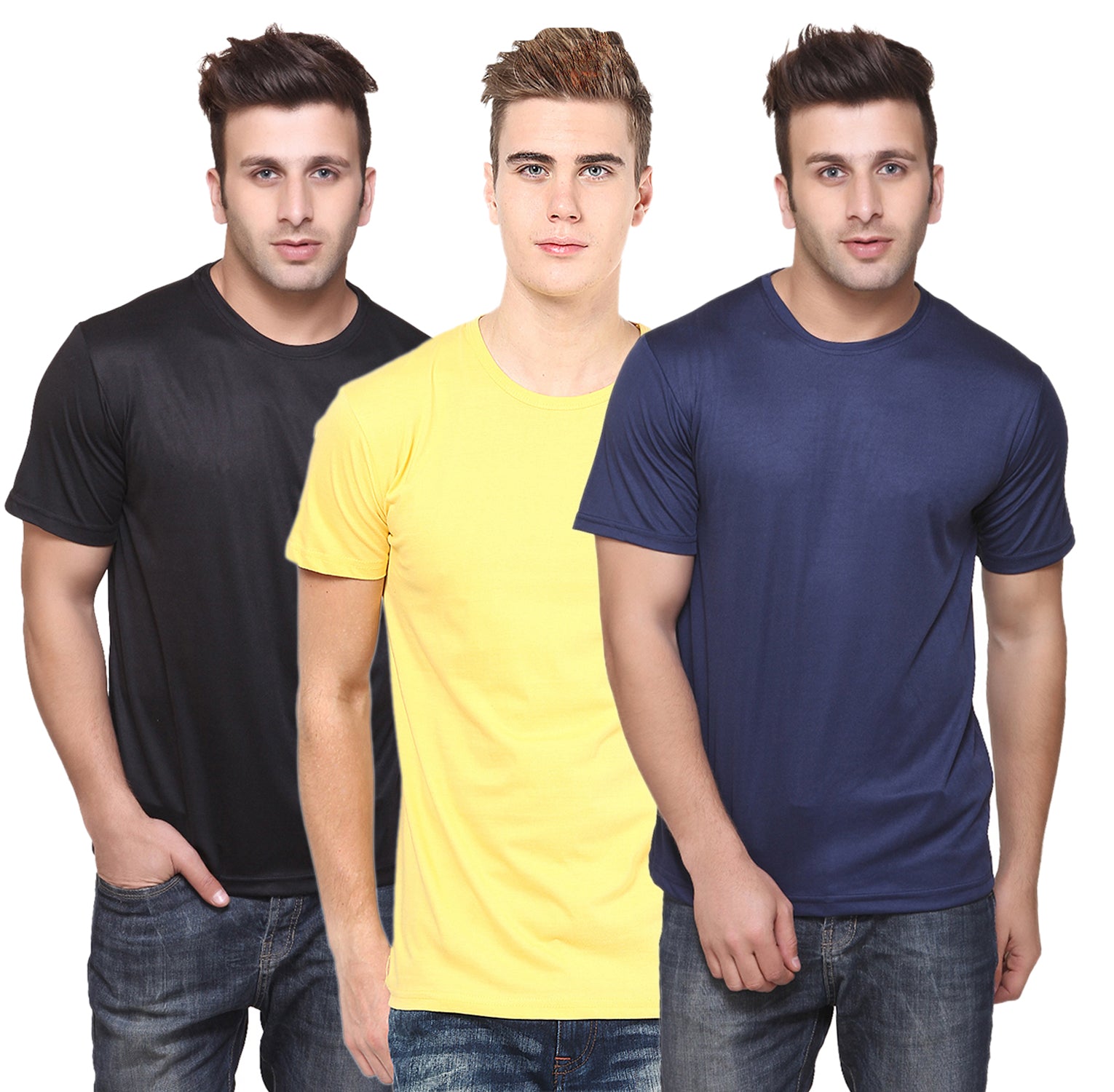 Set of three multicolor men's polyester blend Dri-Fit T-shirts with round neck by Ketex, in 2XL size.
