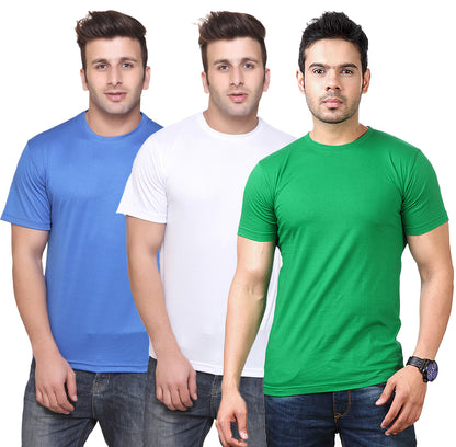 Set of three multicolor Ketex men's polyester blend Dri-Fit round neck T-shirts, size 2XL, casual men's sportswear.