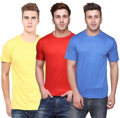 Set of three multicolor men's polyester blend Dri-Fit T-shirts with round neck by Ketex, available in 2XL size.