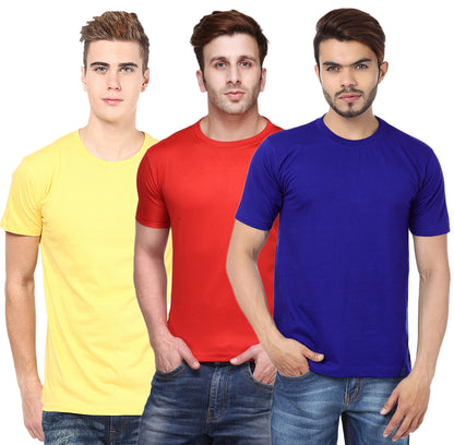 Set of three multicolor men's polyester blend Dri-Fit round neck T-shirts by 14398, shown in 2XL size.