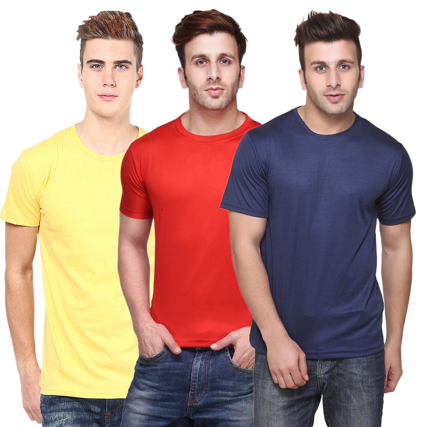 Set of three multicolor Ketex men's polyester blend Dri-Fit round neck T-shirts, 2XL size, casual athletic style.