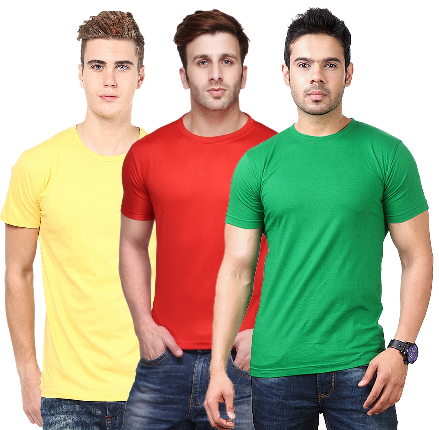 Set of three multicolor Ketex men's polyester blend Dri Fit round neck T-shirts, 2XL size, casual athletic style.