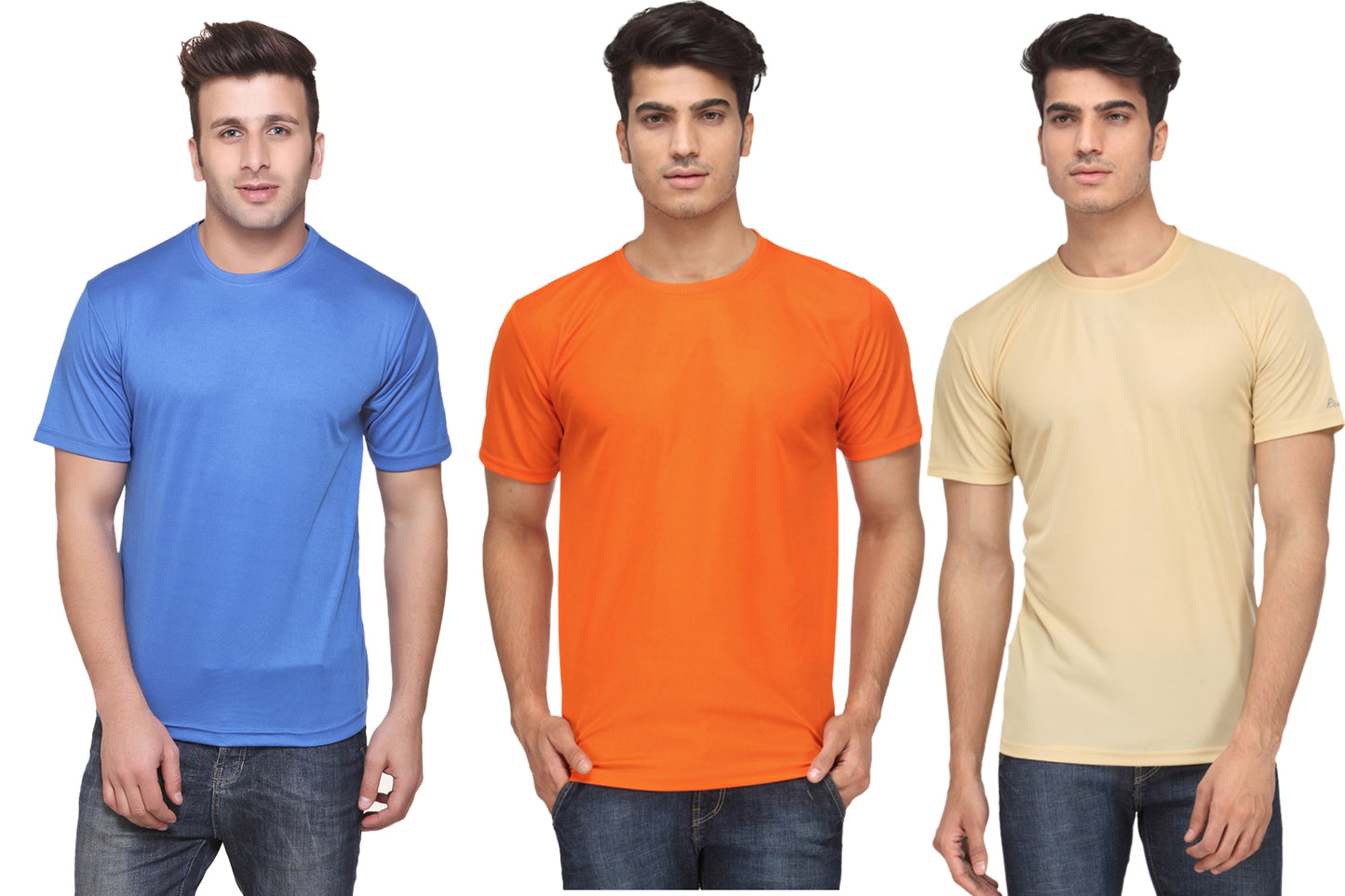 Set of three multicolor Ketex men's polyester blend Dri Fit round neck T-shirts in 2XL size, casual and comfortable for everyday wear.
