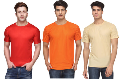 Set of three multicolor Ketex men's polyester blend round neck Dri-Fit T-shirts, 2XL size, casual athletic apparel.