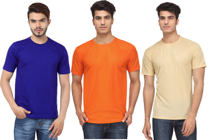 Set of three multicolor men's polyester blend dri-fit T-shirts with round neck, in 2XL size, by Ketex.