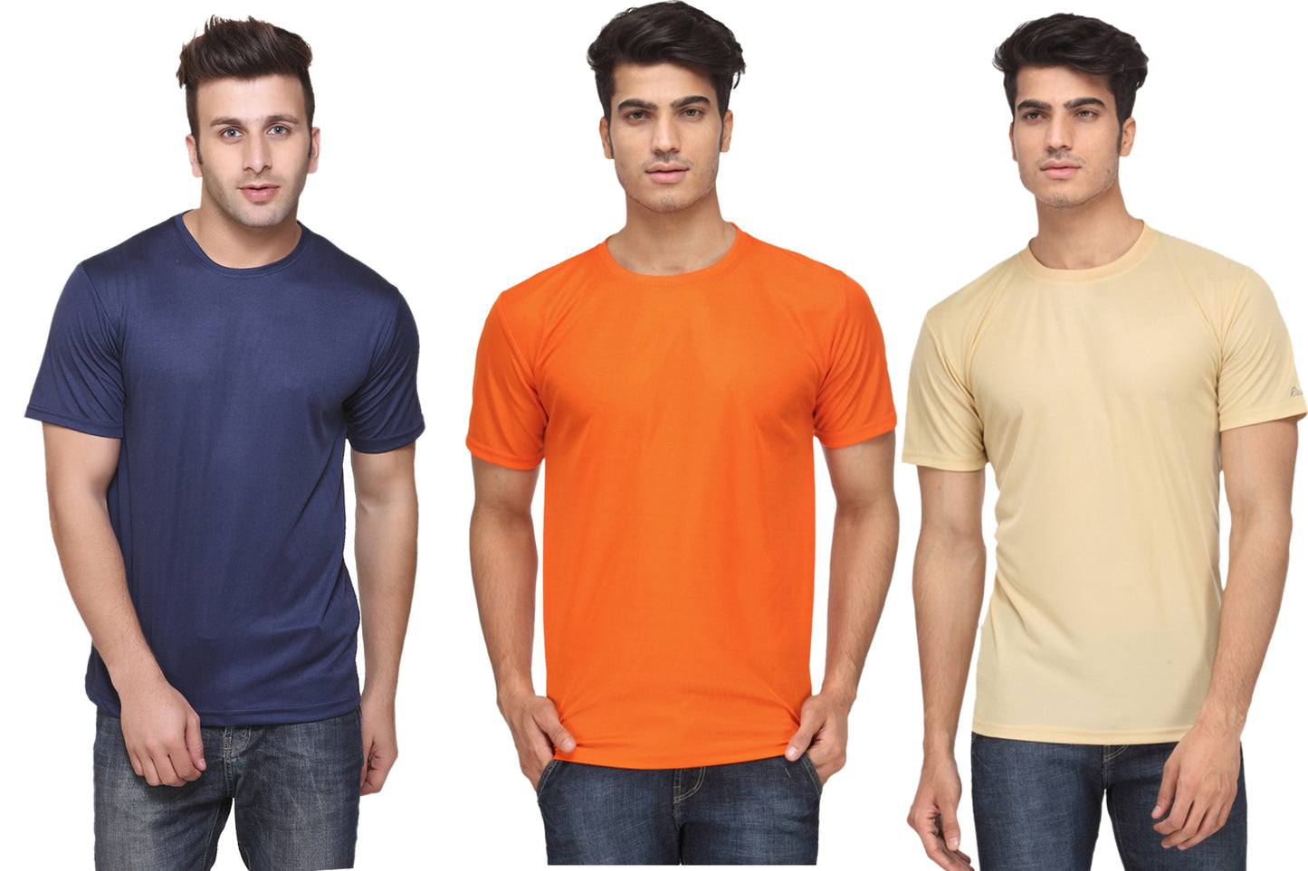 Set of three multicolor Ketex men's polyester blend dri-fit round neck T-shirts, 2XL size, casual everyday wear.