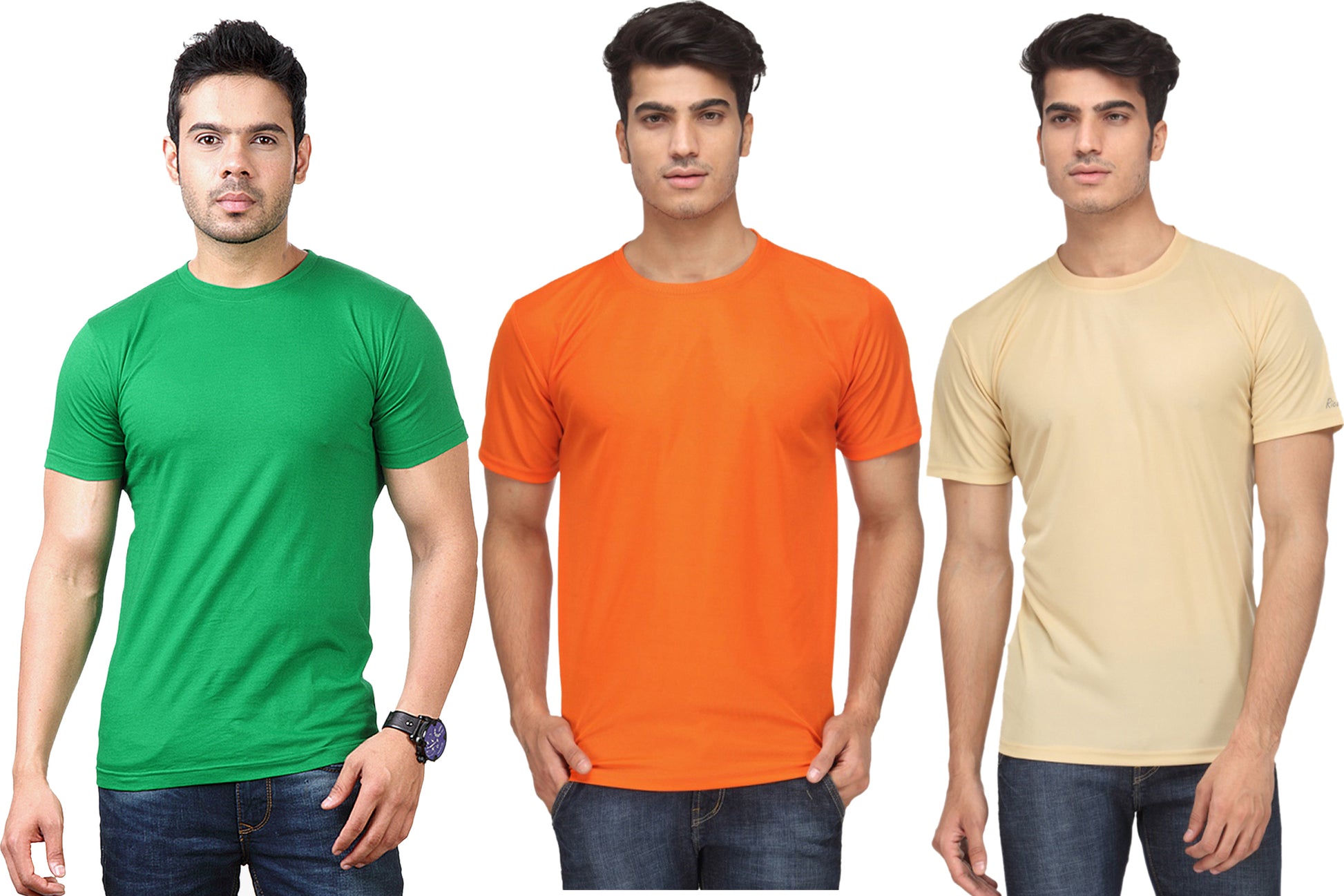 Set of three men's Ketex polyester blend round neck Dri-Fit T-shirts in multicolor, 2XL size, shown in a pack.