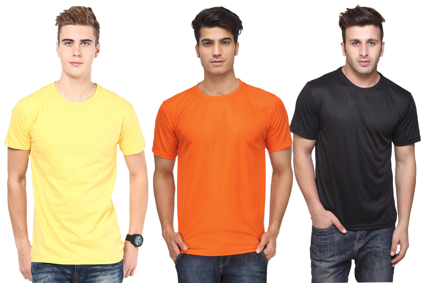 Set of 3 multicolor men's polyester blend Dri-Fit round neck T-shirts by Ketex, shown in 2XL size.