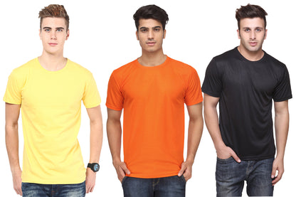 Set of 3 multicolor men's polyester blend Dri-Fit round neck T-shirts by Ketex, shown in 2XL size.