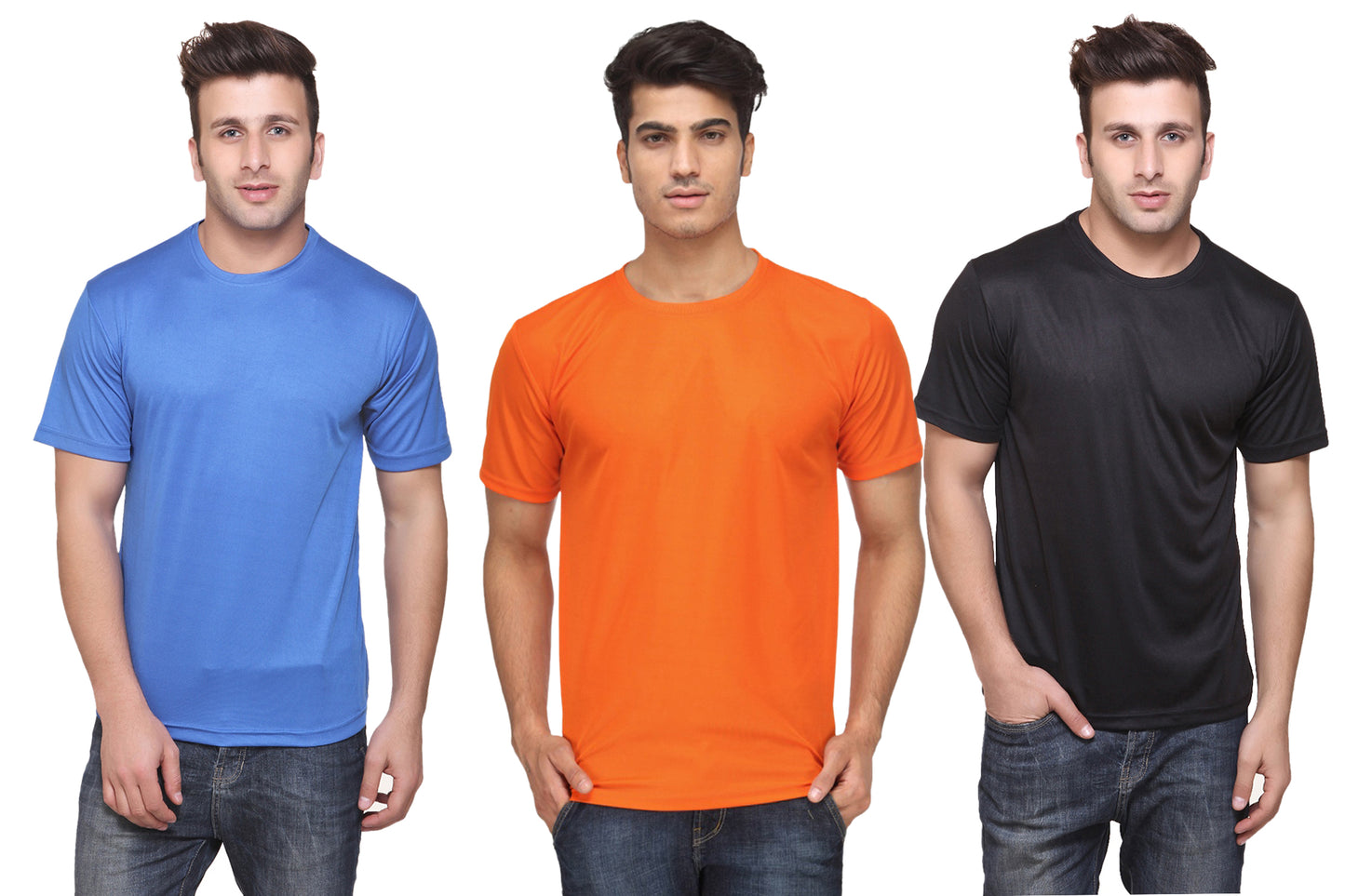 Set of 3 multicolor Ketex men's polyester blend dri-fit round neck T-shirts in 2XL, displayed flat with vibrant colors.
